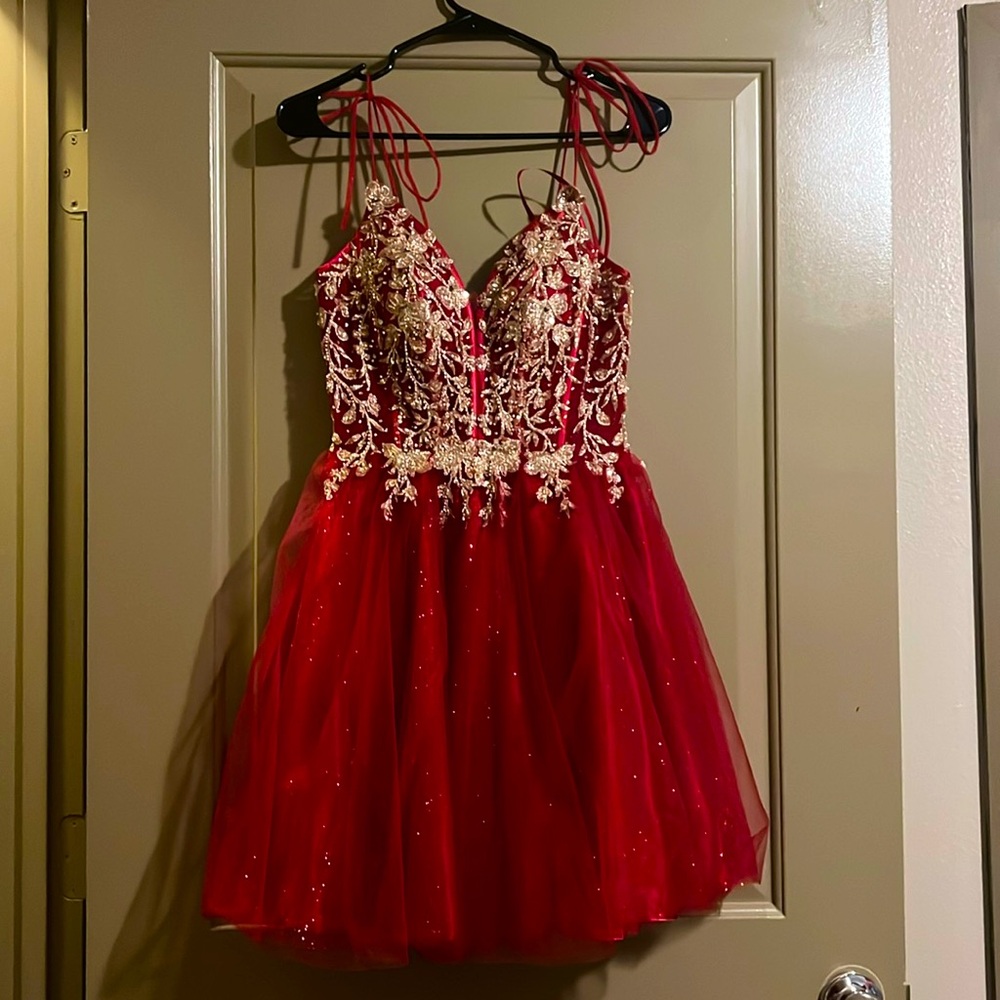 Red dress with gold embroidery